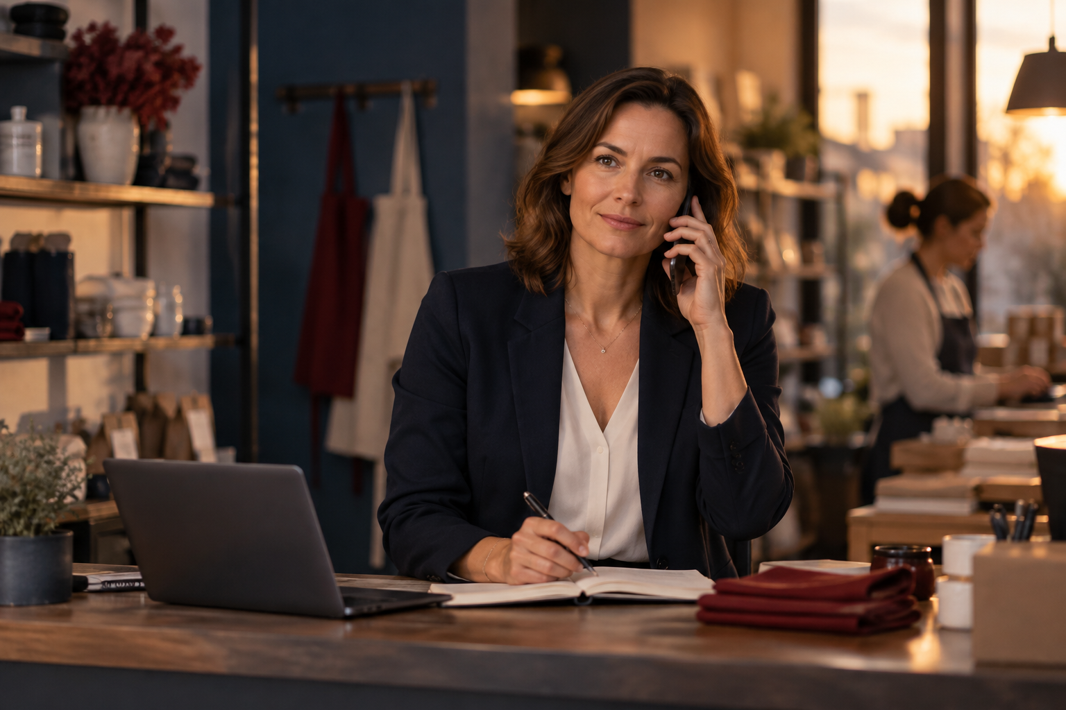 Professionnelle préparant une relance téléphonique avec son suivi des factures
